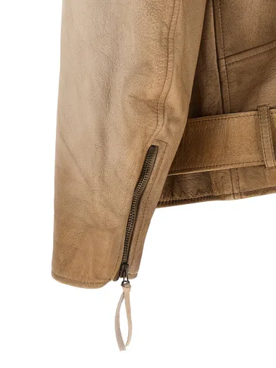 Golden Goose Beige Solid Notched Lapel Jacket In Sand