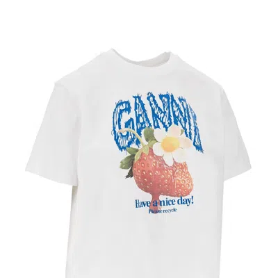 Ganni Womens Bright White Jersey Strawberry Printed Round-neck Cotton-jersey T-shirt In White