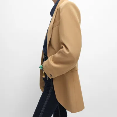 Celine Jacket Columns In Wool With Diagonal Pattern In Brown