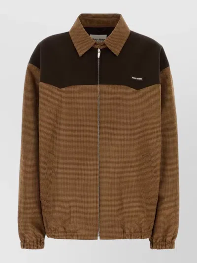 Miu Miu Collared Jacket Two Tone Elasticated Design In Brown