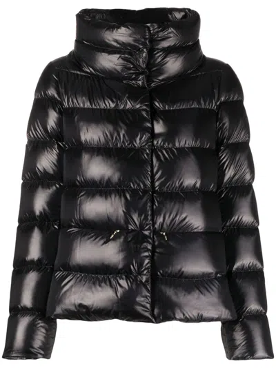 Herno High Neck Collar Puff Coat In Black