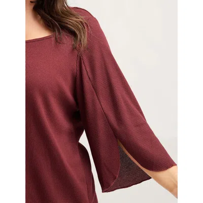 Bloomchic Split Bell Sleeve Waffle T-shirt In Brown