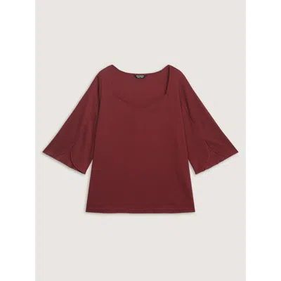Bloomchic Split Bell Sleeve Waffle T-shirt In Brown