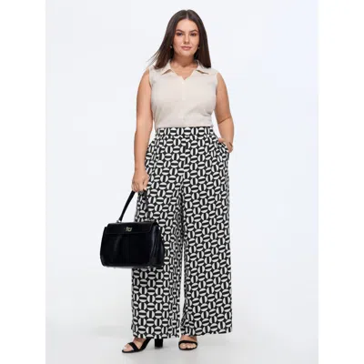 Bloomchic Geometric Print Pull-on Pants In Black