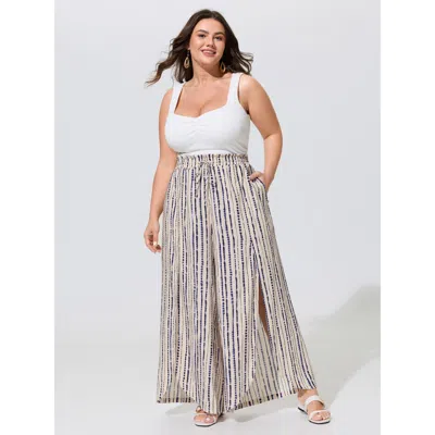 Bloomchic Striped Print Split Hem Gradient Blend Pants In White