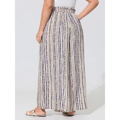 Bloomchic Striped Print Split Hem Gradient Blend Pants In White