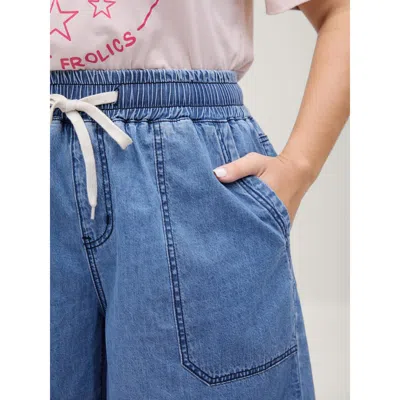 Bloomchic Pull-on Contrast Drawstring Straight-leg Denim Shorts