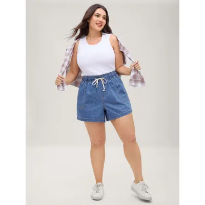 Bloomchic Pull-on Contrast Drawstring Straight-leg Denim Shorts