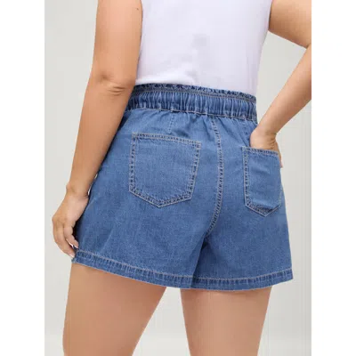 Bloomchic Pull-on Contrast Drawstring Straight-leg Denim Shorts
