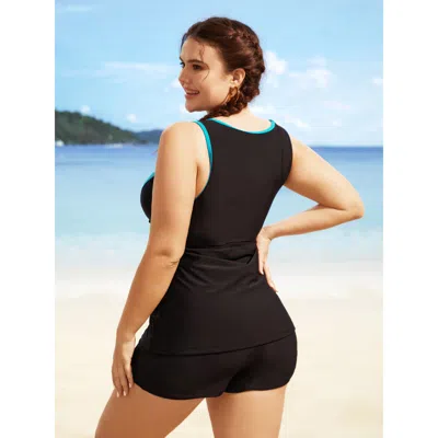 Bloomchic Contrast Patchwork Gathered Half Zip Swim Top In White