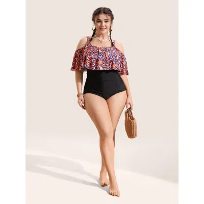 Bloomchic Leopard Patchwork Cold Shoulder One Piece Swimsuit In Orange