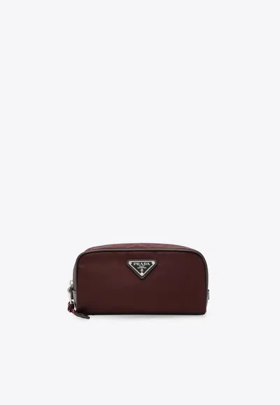 Prada Speedrock Nylon And Leather Pouch Bag In Burgundy