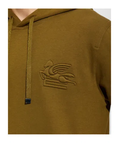 Etro Pegaso-embroidered Drawstring Hoodie In Brown