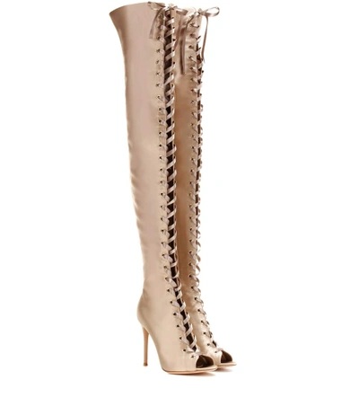 Shop Gianvito Rossi Marie Satin Over-the-knee Boots In Neutrals