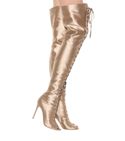 Shop Gianvito Rossi Marie Satin Over-the-knee Boots In Neutrals