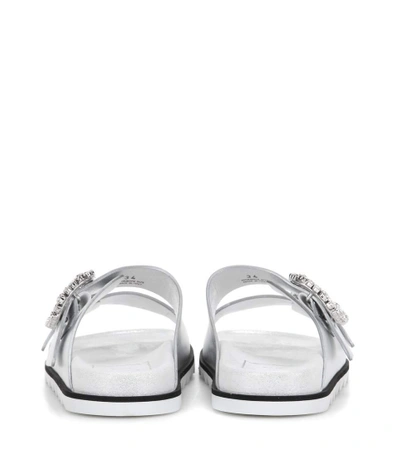 Shop Roger Vivier Slidy Viv' Leather Sandals In Silver