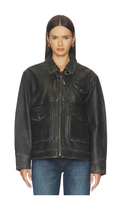 Found Distressed Leather Pocket Jacket In Black