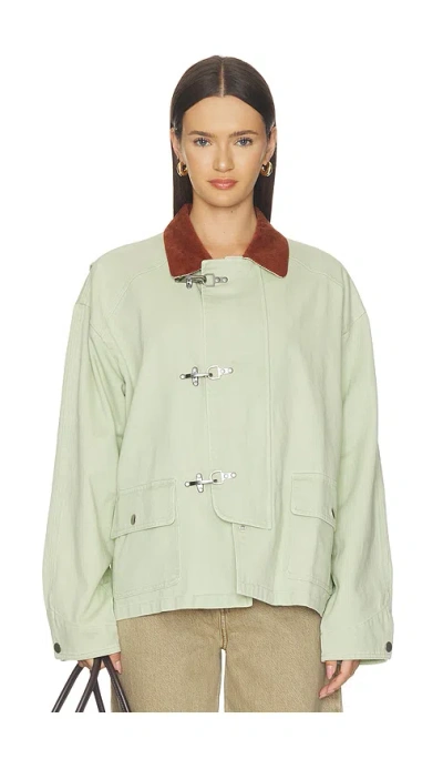 Found Washed Fireman Clasp Workshop Jacket In Green