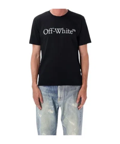 Off-white Black Oversized T-shirt With Contrasting Logo Lettering Print In Cotton Man In Black