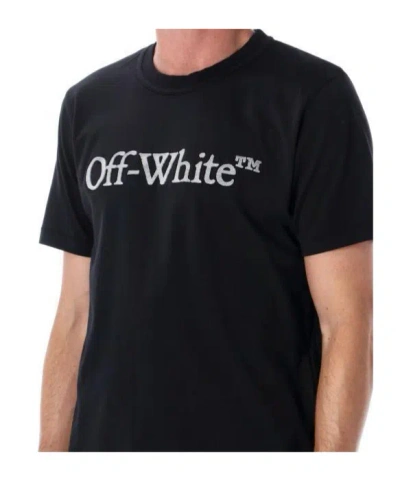 Off-white Black Oversized T-shirt With Contrasting Logo Lettering Print In Cotton Man In Black