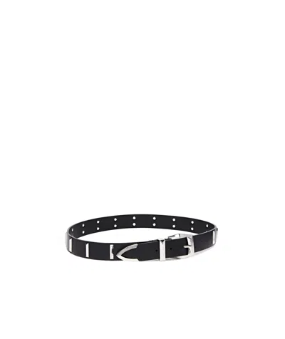 Pinko Leather Belt With Rectangular Studs, 3 Cm In Black