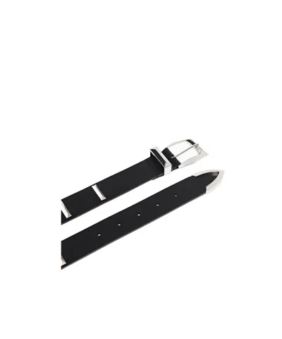 Pinko Leather Belt With Rectangular Studs, 3 Cm In Black