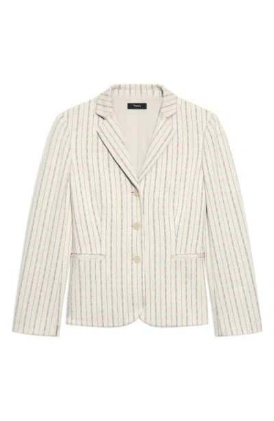 Theory Shrunken Three-button Blazer In Striped Crepe Jersey