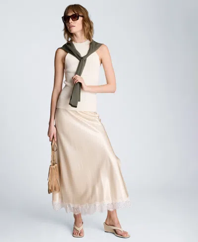 Kenneth Cole Pull-on Side Slit Midi Skirt In Gray