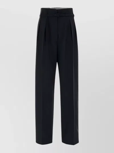 Prada Wool Blend Pleated Palazzo Pant Belt Loops In Black