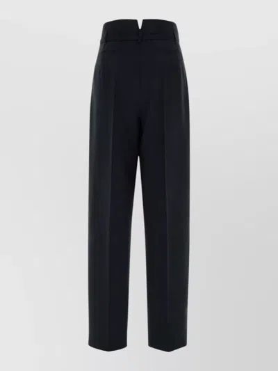 Prada Wool Blend Pleated Palazzo Pant Belt Loops In Black