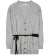 Prada Belted Wool Cardigan In Grey
