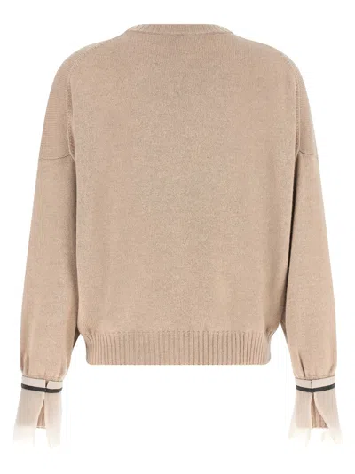 Brunello Cucinelli Beige Solid Crew Neck Sweater In Sand