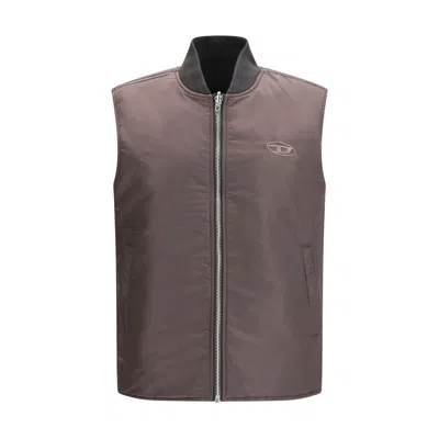 Diesel Brown Polyamide Sleeveless Jacket In Brown
