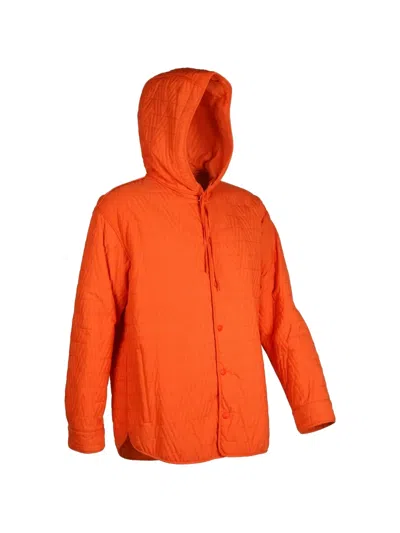Valentino 후드 퀼팅 버튼다운 재킷 In Orange