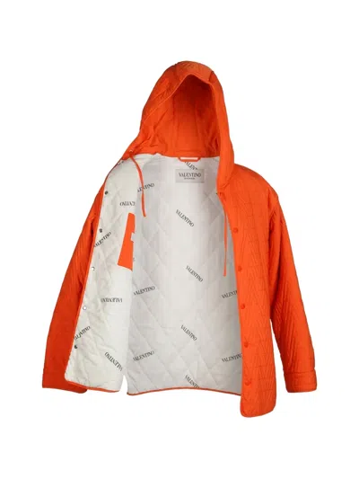 Valentino 후드 퀼팅 버튼다운 재킷 In Orange