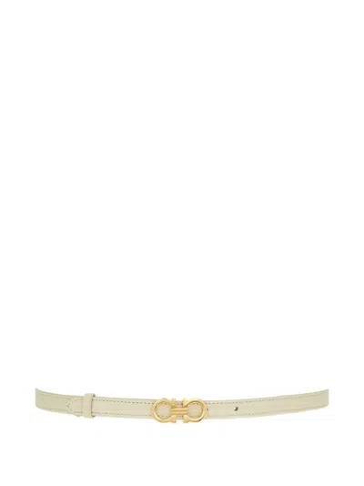Ferragamo Gancini Fixed Leather Belt In Gold