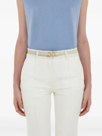 Ferragamo Gancini Fixed Leather Belt In Gold