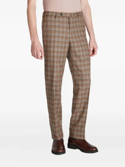 Slowear Check Pattern Wool Trousers In Brown