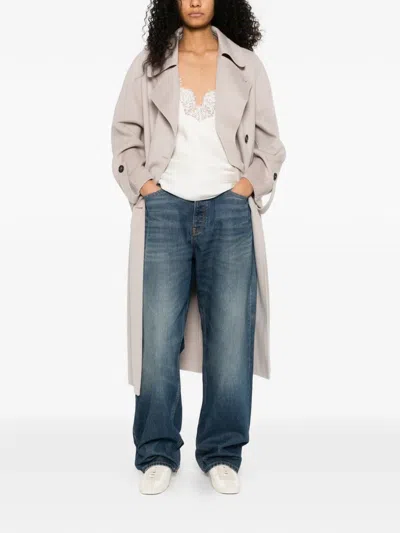 's Max Mara Double-breasted Notched Coat In Neutral