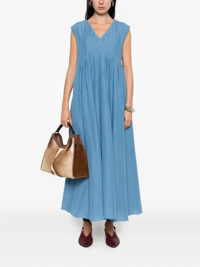 's Max Mara V넥 플리츠 드레스 In Blue