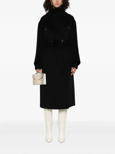 's Max Mara 벨트 더블 브레스티드 코트 In Black