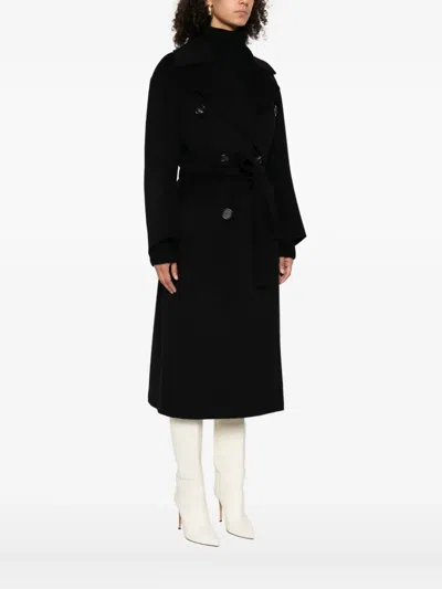 's Max Mara 벨트 더블 브레스티드 코트 In Black