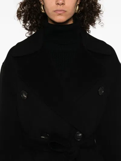 's Max Mara 벨트 더블 브레스티드 코트 In Black