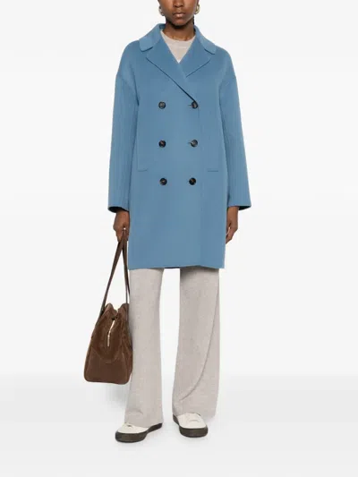 S Max Mara Wool Double-breasted Coat In Blue