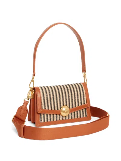 Lacoste 스트라이프 레더 숄더 백 In Brown