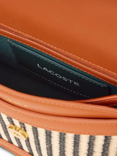 Lacoste 스트라이프 레더 숄더 백 In Brown