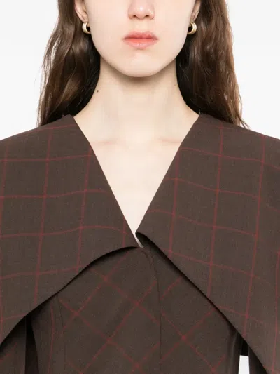 A.w.a.k.e. Collared Checked Stretch-wool Cropped Blazer In Brown