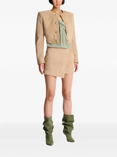 Balmain 스웨이드 미니 스커트 In Neutral