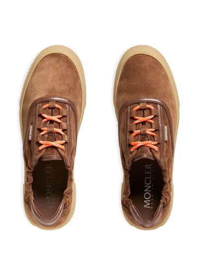 Moncler Luxe Suede Lace-up Sneakers For Women In Brown