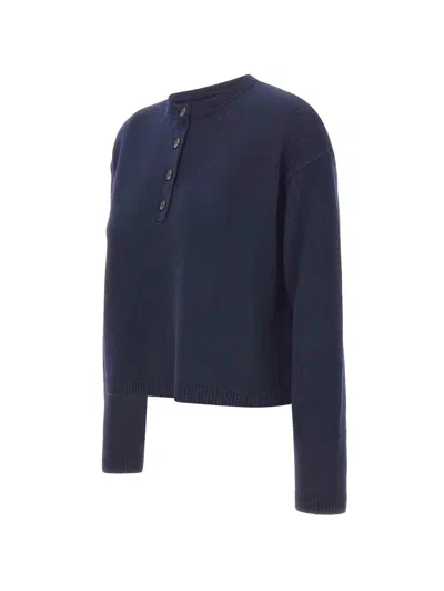 S Max Mara 런던 하프 버튼 스웨터 In Blue